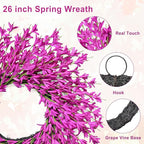 26 Inch Spring Wreaths for Front Door Large Spring Door Wreath Easter Valentines Wild Floral Summer Wreaths Outside All Season for Farmhouse Porch Wall Wedding Living Room Home Decor(Rose Red)