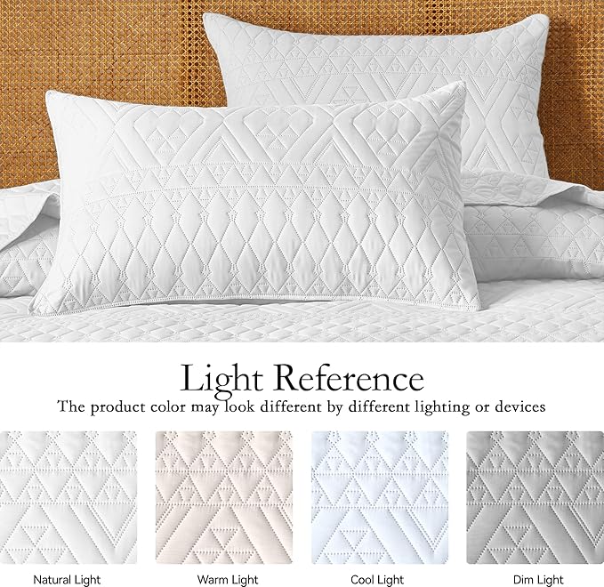 akkialla Full/Queen Size Quilt Bedding Set,White Lightweight Microfiber Soft Bedspread,Modern Style Geoetric Pattern Coverlet Set for All Seasons,3 Piece(1 Quilt,2 Pillow Shams)