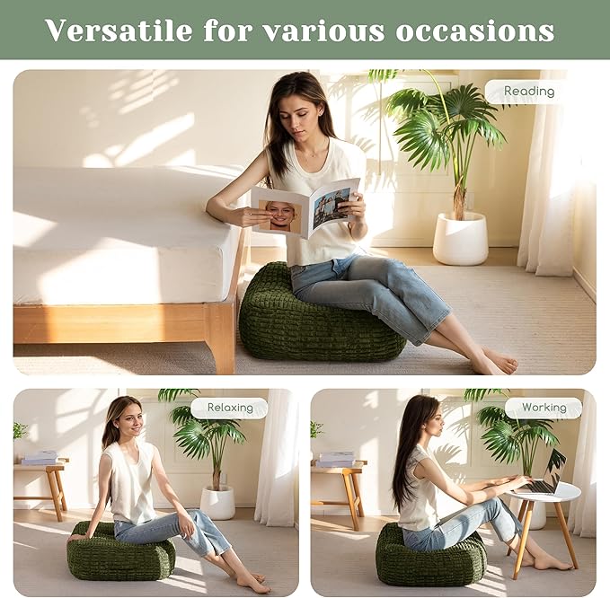 8" Washable Floor Pillow Cushion for Adults, Meditation Cushion Pillow, Removable Tufted Blended Corduroy Cover, Large Square Floor Sitting for Tatami Living Room or Yoga, 22x22 Inch, Machine Washable