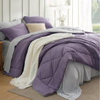 Bedsure Full Size Comforter Set - 7 Pieces Reversible Grayish Purple Bedding, Full Size Bed Set for All Seasons, Bed in a Bag with Down Alternative Comforter, Sheets, Pillowcases & Shams