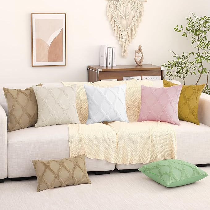 decorUhome Spring Throw Pillow Covers 16x16 Inch Set of 2, Soft Plush Faux Fur Wool Olive Green Couch Pillow Covers, Decorative Neutral Pillow Cases for Bed Sofa Living Room Home Decor