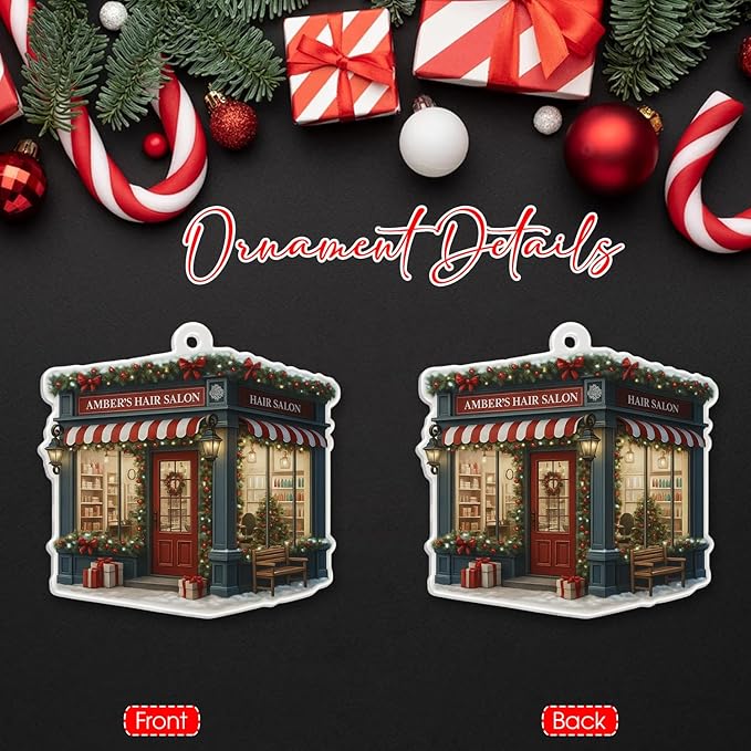 Personalized Hair Salon Christmas Ornament 2025, Custom Name Wooden or Acrylic Ornament, for Hairdresser, Stylist Keepsake, Beauty Salon Christmas Tree Decoration