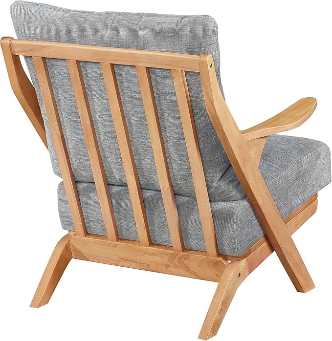 Lexicon Mid Century Modern Accent Chair, Natural Finish Solid Rubberwood Frame, Reversible Back Cushion, Woven Chenille Upholstered Reading Chair, for Living Room/Bedroom/Office, Grey