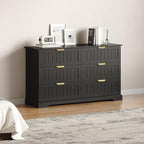 6 Wooden Drawer Dresser for Bedroom Storage, Modern Farmhouse Wood Chest of Drawers with Metal Handles, Wide Storage Cabinet for Closet, Living Room, or Entryway Black