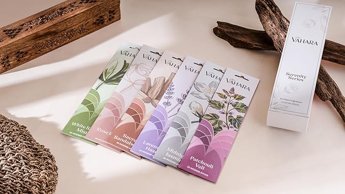 Serenity Series Masala Incense Sticks (6 Pack) – Hand-Rolled Natural Incense, Long-Burning Masala Sticks for Meditation, Yoga, Relaxation & Aromatherapy