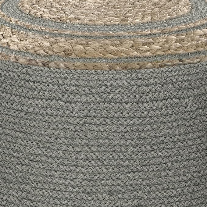SIMPLIHOME Serena Contemporary Round Braided Pouf in Dove Grey Cotton for the Living Room, Bedroom and Kids Room
