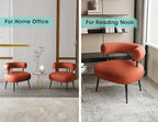 Mid Century Sherpa Boucle Accent Chair, Round Upholstered Barrel Arm Chair for Small Spaces, Fluffy Side Corner Sofa Chair for Living Room, Bedroom, Vanity, Office, Reading Nook（Orange）