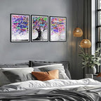 Novatique Tree Wall Art for Living Room Colorful Graffiti Picture Wall Decor Abstract Art Wall Decor Ready to Hang for Bedroom,12" x 16" x 3Pcs