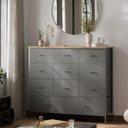 43.3" Wide Fabric Dresser for Bedroom, Chest of Drawers with 11 Deep Drawers, Multi-Drawers TV Stand TV Console, Storage Organizer for Closet, Nursery (Black)