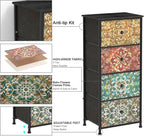 GiftGo Retro Dresser with Fabric Drawers Boho Mandala Flower Chest of Drawers Narrow Storage Tower for Small Spaces Gaps Bedroom Beautiful Nightstand Living Room Table (Mandala, 4 Drawers)