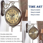 Large Wall Clock Double Sided, European Style Double Sided Alloy Wall Clock 360° Rotating Metal Wall Watch Non Ticking Silent Clock for Indoor Outdoor Office Living Room Porch Clock Wall Decor