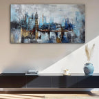Pogusmavi Large Wall Art for Bedroom Abstract City View Canvas Art Modern Home Decor Gray Blue Buildings Prints for Bedroom Wall Art Office Artwork Wall Decor for Living Room Decor 29x58 inches