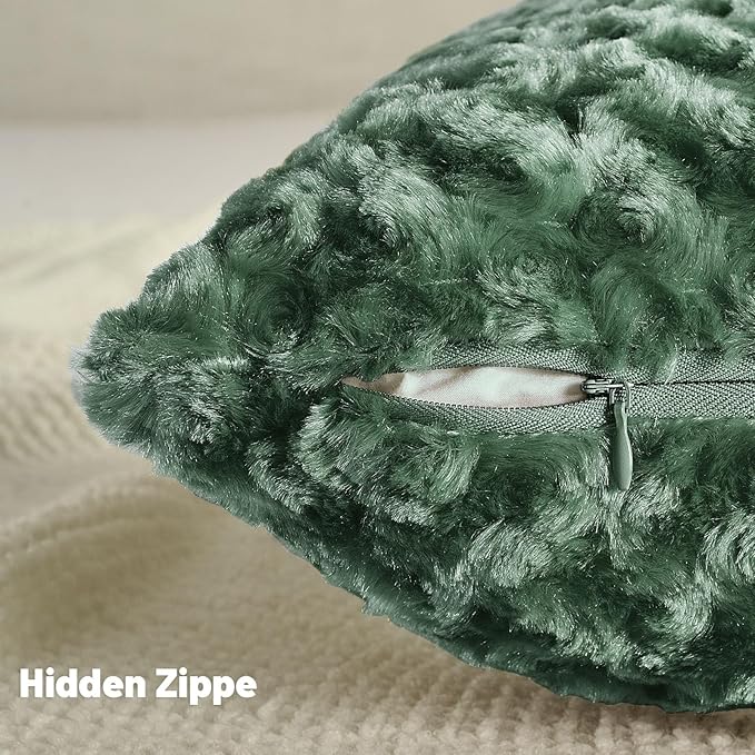 FUTEI Dark Green Decorative Throw Pillow Covers 26x26 Inch Set of 2,Soft Solid Rose Swirl Textured Euro Pillow Shams,Valentine's Day Decor for Couch Living Room