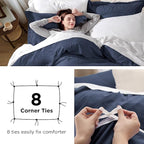 Bedsure Navy California King Duvet Cover - Prewashed Cotton-Like Extra Soft Bedding Set, Includes 1 Cal King Duvet Cover 104x98 Inches with Zipper Closure & 2 Pillow Shams, Comforter Not Included