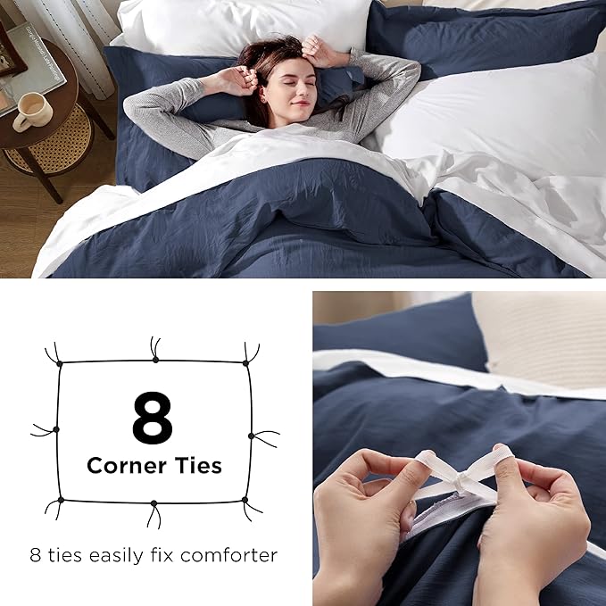 Bedsure Navy Duvet Cover King Size - 3 Pieces Prewashed Cotton-Like Extra Soft Bedding Set, Includes 1 Duvet Cover 104x90 Inches with Zipper Closure & 2 Pillow Shams, Comforter Not Included