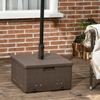 Outsunny 3-in-1 Outdoor Umbrella Base, Coffee End Table, Planter Box with Drain Hole, 175 lbs. Capacity Heavy Duty Fillable Patio Umbrella Stand Table with Wheels and Handles for Deck, Poolside, Brown