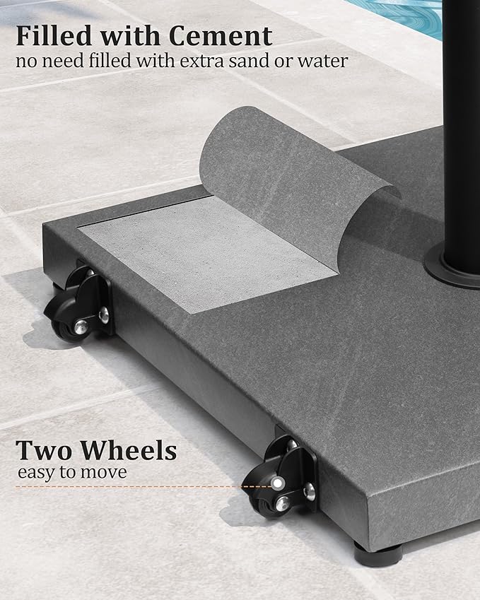 42lbs Patio Umbrella Base with Wheels - Heavy Duty Outdoor Patio Market Umbrella Stand for Deck with Rollers, Poolside, Balcony, Wind-Resistant Design, Grey