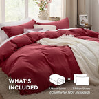 Bedsure Red Duvet Cover King Size - 3 Pieces Prewashed Cotton-Like Polyester Extra Soft Bedding Set, Includes 1 Duvet Cover 104x90 Inches with Zipper Closure & 2 Pillow Shams, Comforter Not Included