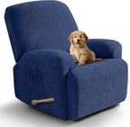 VANSOFY Oversized Recliner Chair Covers, 4-Pieces Stretch Recliner Cover Jacquard Soft Reclining Chair Slipcover Furniture Protector with Elastic Bottom for Lazy Boy Recliner(Dark Blue)