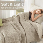 Comfort Spaces Twin Quilt Set Modern Reversible Diamond Coverlet Twin Bedding Set Cozy Quilted Winter Layer, All Season Lightweight Soft Twin Size Quilt, Kienna, Twin/Twin XL Beige Diamond 2 Piece