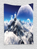 Ambesonne Fantasy Tapestry, Celestial View of Snow Capped Mountains and Alien Planet Print, Wall Hanging for Bedroom Living Room Dorm Decor, 40" X 60", White and Navy Blue