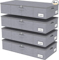Yawinhe Foldable Underbed Storage Bags, Containers Bin with Lids, Large Under Bed Organizer Box, with Sturdy Zipper und Label Holders, for Clothing, 31.5''Lx15.7''Wx6''H, 4 Pack, Grey