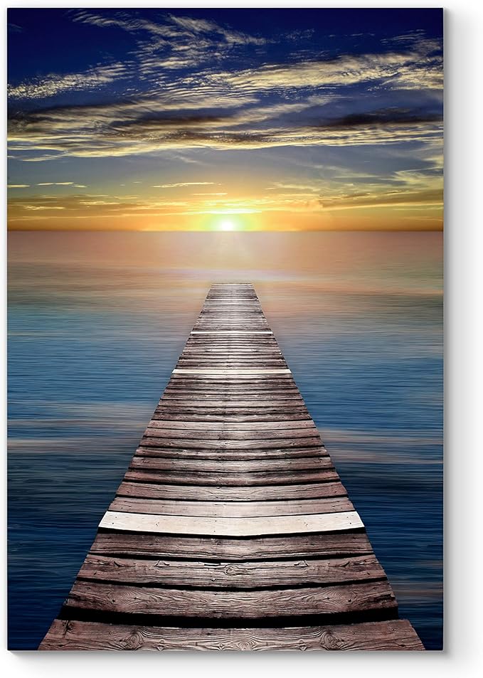 Renditions Gallery Canvas Nature Wall Art Home Scenic Paintings & Prints Calm Caribbean Dusk Glam Romantic Modern Wall Hanging Decorations for Bedroom Office Kitchen Artwork - 12"x18" LT06