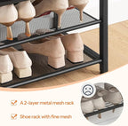 HOOBRO Small Shoe Bench, 3-Tier Shoe Rack, Shoe Storage Bench with PU Seat Cushion, Entryway Shoe Rack Bench with Metal Mesh Shelves, Freestanding Shoe Organizer for Hallway, Brown CB33HX01
