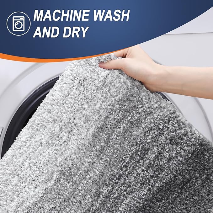 OLANLY Bathroom Rug Set 2 Piece, Soft Absorbent Microfiber Bath Mats and U-Shaped Contour Toilet Rug, Non-Slip, Machine Wash Dry, Plush Shaggy Bath Mats for Bathroom (30"x20"+24"x20", Grey)