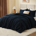 BEDELITE Fleece King Comforter Set -Super Soft & Warm Fluffy Navy Faux Fur Bedding, Luxury Fuzzy Heavy Bed Set for Winter with 2 Pillow Cases