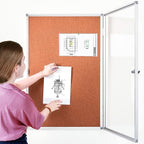 BIBOC Enclosed Cork Bulletin Board Weatherproof Display Cases Tamperproof Notice Poster Memo Board with Aluminum Frame,36x24 inches (Cork12)
