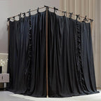 4 Corners Post Princess Curtain Bed Canopy Double Layer Cozy Mosquito Net Mesh and Cloth for Girls Adults Bedroom Decoration (Double-Black/Black, 59" W*82" L*82"*H/(Queen))
