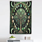 Ambesonne Green Tapestry, Moon Phases Around a Tree of Life Enhance Night Boho Astrology Design Print, Fabric Wall Hanging Decor for Bedroom Living Room Dorm, 30" X 45", Black Ecru and Blue