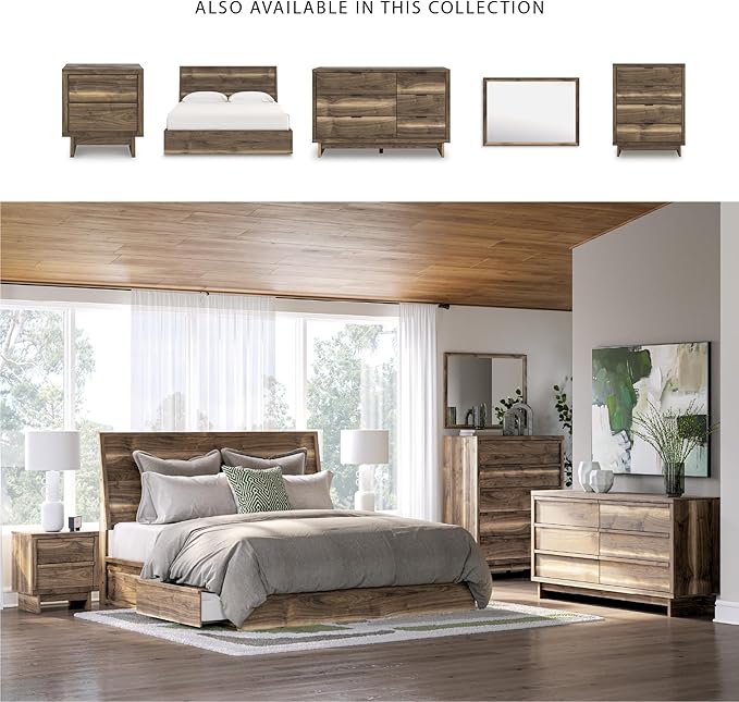 Signature Design by Ashley Darcalli Retro 6 Drawer Dresser with Easy Glide and Safety Stop, Brown