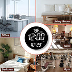 Large 12" White Digital Wall Clock with Remote Control | LED Display Plug-in Clock with 3 Brightness Levels & Temperature Display Perfect for Home, Gym, Classroom, Office