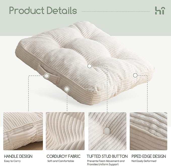 HIGOGOGO Washable Floor Pillow Cushion for Adults, Meditation Cushion Pillow, Large Square Floor Sitting, Removable Tufted Corduroy Cover, for Tatami Living Room or Yoga, 22x22 Inch, Machine Washable