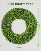 DDHS 20''Boxwood Wreaths for Front Door，Artificial Spring Wreaths for Farmhouse Wedding Green Year Round Indoor Outdoor for Fall Summer Christmas Wreath Home Decorations-Green