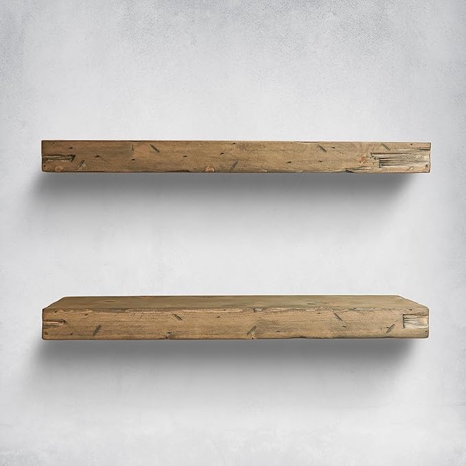 Urbandi Rustic Distressed Floating Shelves, Set of 2, Handmade Out of Pine Wood, 3 Inch Thick, Made in USA (Aged Barrel, 48Lx3Hx6D)