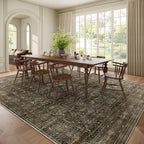Washable 9x12 Area Rugs for Living Room, Boho Non-Slip Vintage Distress Lager Rugs for Bedroom Dining Room Nursery Office, 0.3" Neutral Oriental Throw Thin Carpet, Rust/Multi
