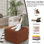 MeMoreCool Square Stuffed Pouf Ottoman Foot Rest, Floor Pouf Foot Stool with Foam Chunk Filling, Soft Stuffed Ottoman Footrest for Living Room, Coffee
