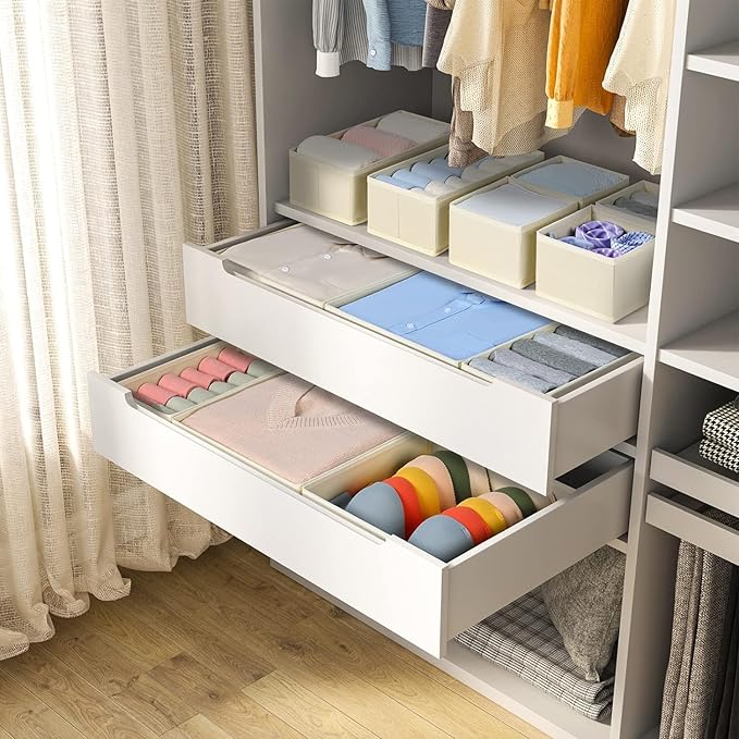 DIMJ Drawer Organizer Clothes, 24 Pack Dresser Organizer, Foldable Closet Organizers and Storage, Fabric Dresser Drawer Organizers, Drawer Dividers for Nursery, Baby Clothes, Underwears, Sock