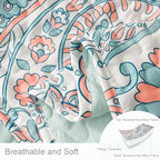 Exclusivo Mezcla Reversible Boho Quilts King Size, Aqua Bedspreads Lightweight Coverlet All Season Paisley Quilt Bedding Set with Printed Floral Pattern (1 Quilt, 2 Pillow Shams)