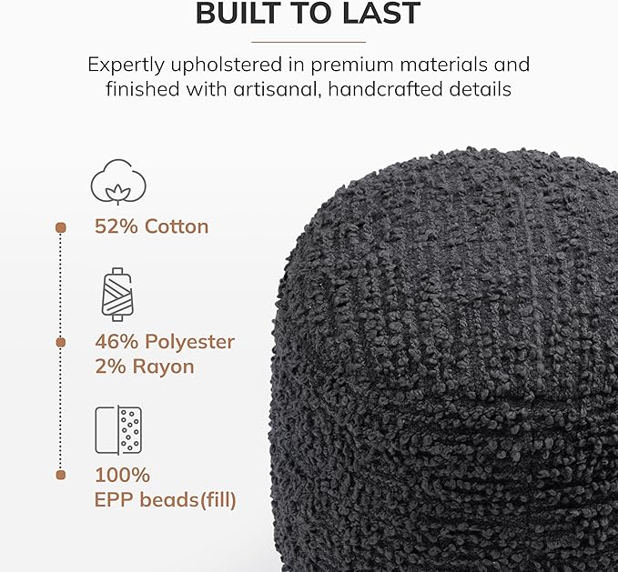 Anji Mountain Artisan Crafted Cotton Blend Pouf Ottoman | Versatile Floor Seating & Footstool for Living Room | Modern Boho Home Décor Accent | Filled Pouffe