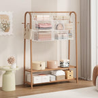 SWTYMIKI Hanging Closet Organizer Storage - 3 Tier Metal Stackable Hanging Closet Shelves with Dividers and S Hooks, Foldable Clothes Shelves for Clothes, Pants, Shoes, Coat, Hats Clutches Accessories