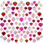 100 PCS Valentine Day Heart Shaped Ornaments Romantic Various Styles Heart Hanging Baubles Colorful Romantic Glossy Hearts Valentine's Day Decor for Outdoor Indoor Party Anniversary Crafts