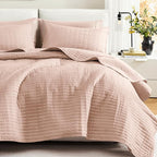 Comfort Spaces Kienna Quilt Set- Double Sided Stitching Design Summer Blanket, Lightweight, Soft, All Season Bedding Layer, Matching Sham, Blush, Coverlet Full/Queen(90"x90") 3 Piece