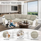 Recliner Sofa Covers 100% Waterproof Velvet L Shape Recliner Couch Covers for Sofa Pets Washable Anti Slip Recliner Slipcovers with Pockets (5 Seat Sofa with 1 Console, Light Gray)