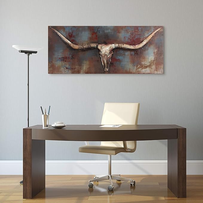Empire Art Direct Empire Art Long Horn Primo Mixed Media Hand Painted Iron Sculpture Wall Décor, Metallic, 2.40" x 48.00"