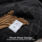 Sasttie Queen Comforter Set, 7-Piece Bed in a Bag, Pintuck Bedding Sets for All Season, Includes Comforter, Flat Sheet, Fitted Sheet, Pillowcases and Pillowshams, Black