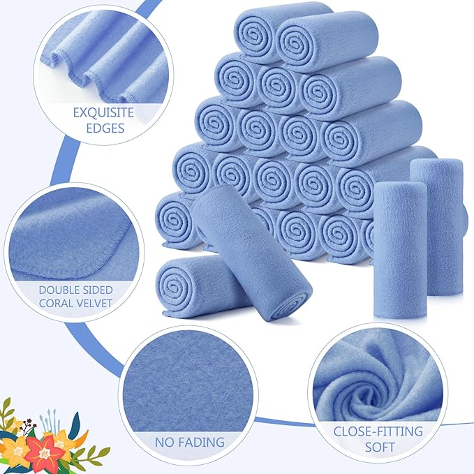 Shimeyao 24 Packs Fleece Throw Blanket Soft Warm Lightweight Fleece Blanket Cozy Throw Bulk for Home Bed Couch Sofa Office Wedding Gifts Suitable for Seasons, 50 x 60 Inches(Clear Blue)